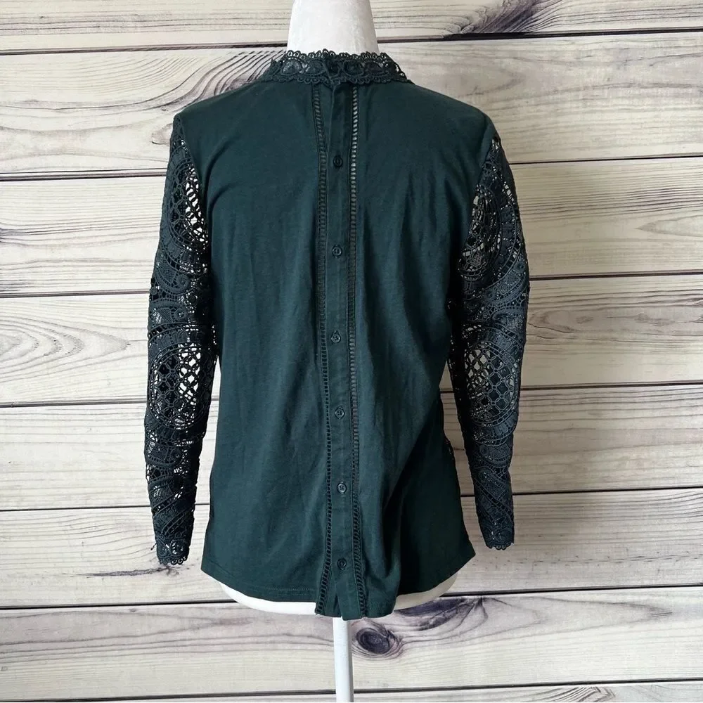 James Coviello Anthropologie Green Teal Crochet Lace Blouse